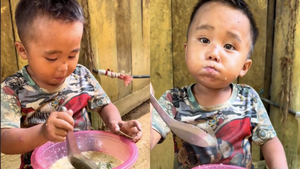 Clip cậu bé vùng cao ăn mèn mén quá ngon miệng khiến dân mạng nghẹn ngào