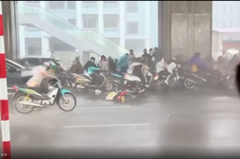 Gió mạnh cấp 6-7 và mưa lớn, người dân Hà Nội không thể di chuyển trên đường