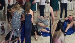 Tranh bó hoa cưới, 3 phù dâu quyết chiến trên sàn nhà, tóc tai rũ rượi