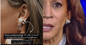 Thực hư vụ bà Harris đeo tai nghe giả khuyên để được 'nhắc bài'