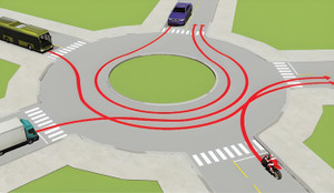 Các xe đi theo thứ tự nào qua vòng xuyến?