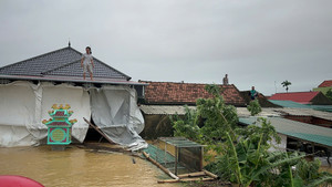 Nước lũ vây tứ phía, người dân Quảng Bình đứng trên nóc nhà nhận hàng cứu trợ