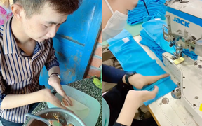 Chàng công nhân khuyết tật thoăn thoắt may, thêu, nấu nướng chỉ bằng 2 ngón tay