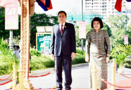 Lễ đón trọng thể Chủ tịch Quốc hội Trần Thanh Mẫn thăm chính thức Campuchia