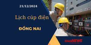 Lịch cúp điện hôm nay ngày 21/12/2024 tại Đồng Nai