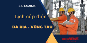 Lịch cúp điện hôm nay ngày 22/12/2024 tại Bà Rịa - Vũng Tàu