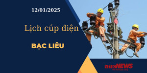 Lịch cúp điện hôm nay ngày 12/01/2025 tại Bạc Liêu