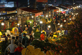 Dòng người đổ về chợ hoa đầu mối Hà Nội mua bán xuyên đêm