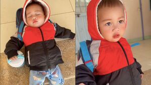 Clip em bé vùng cao ngủ quên trước cửa lớp 'đốn tim' dân mạng