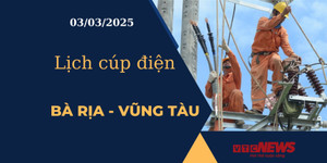 Lịch cúp điện hôm nay tại Bà Rịa - Vũng Tàu ngày 03/03/2025 