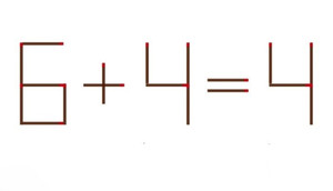 Di chuyển 1 que diêm để phép tính 6+4=4 từ sai thành đúng