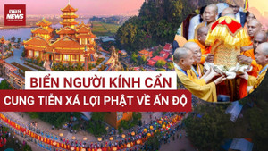 Biển người cung tiễn xá lợi Đức Phật từ chùa Quán Thế Âm về Ấn Độ
