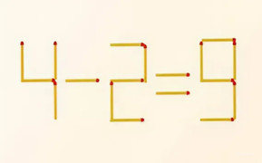 Di chuyển 2 que diêm để phép tính 4 - 2 = 9 từ sai thành đúng