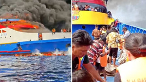 Cháy tàu chở 280 người ở Indonesia, hành khách nhảy xuống nước thoát thân