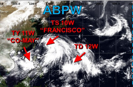 Ba cơn bão cùng hoạt động trên khu vực Tây Bắc Thái Bình Dương
