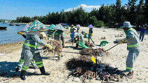 Hơn 200 người thu gom trên 15 tấn rác ở bãi biển Sa Cần 