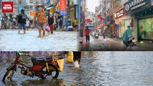 Đường phố Hà Nội chìm trong 'biển nước', người dân vật lộn di chuyển