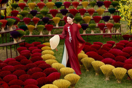 Sắc xuân rực rỡ qua những bộ ảnh áo dài của giới trẻ TP.HCM