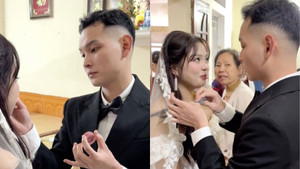 Cảnh chú rể tự tay trang điểm cho vợ trong ngày cưới khiến dân mạng 'tan chảy'