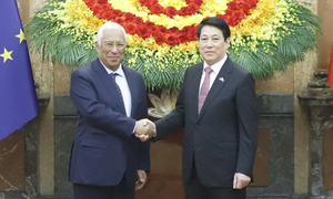 Chủ tịch nước Lương Cường chủ trì Lễ đón Chủ tịch Hội đồng châu Âu António Costa