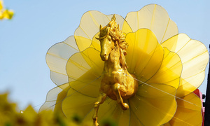 Người dân TP.HCM chen chân ngắm linh vật ngựa bay ra từ hoa mai vàng rực rỡ