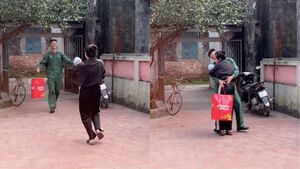 Xúc động khoảnh khắc anh bộ đội lao đến ôm vợ và con sơ sinh trong ngày trở về