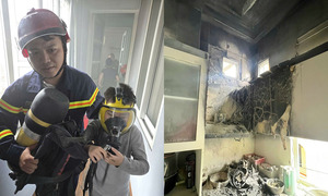 Cảnh sát giải cứu kịp thời 3 người mắc kẹt trong đám cháy nhà dân ở Quảng Ninh