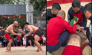 Cận cảnh đô vật Nga trật khớp vai khi so tài võ sĩ MMA Việt Nam