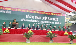 Chủ tịch UBND TP Hà Nội động viên tân binh tại Ban Chỉ huy Phòng thủ khu vực 5