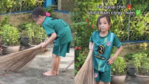 Clip 'khối nghỉ hè mà không nghỉ ngơi' chăm chỉ quét sân khiến dân mạng tan chảy