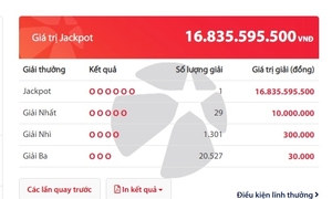Một vé trúng độc đắc Vietlott gần 17 tỷ đồng