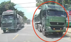 Xử phạt tài xế ô tô đầu kéo lấn sang làn ngược chiều để vượt xe