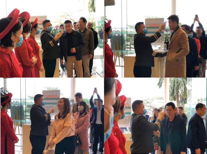 Khách đến dự đám cưới mùa dịch corona vui vẻ xếp hàng, đo thân nhiệt - 1