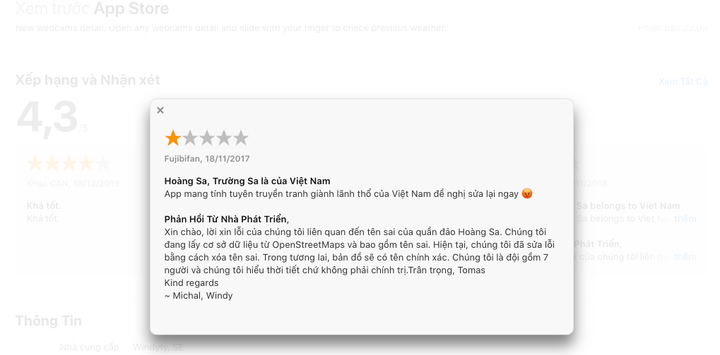 Ứng dụng thời tiết Windy không có quần đảo Hoàng Sa của Việt Nam - 2