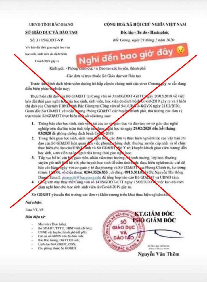 Bác tin học sinh, sinh viên Bắc Giang được nghỉ học hết tháng 3 - 1