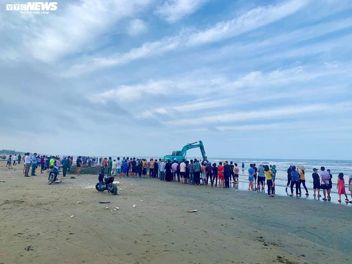 Cận cảnh đưa xác cá voi hơn 10 tấn vào bờ chôn cất ở Hà Tĩnh - 8