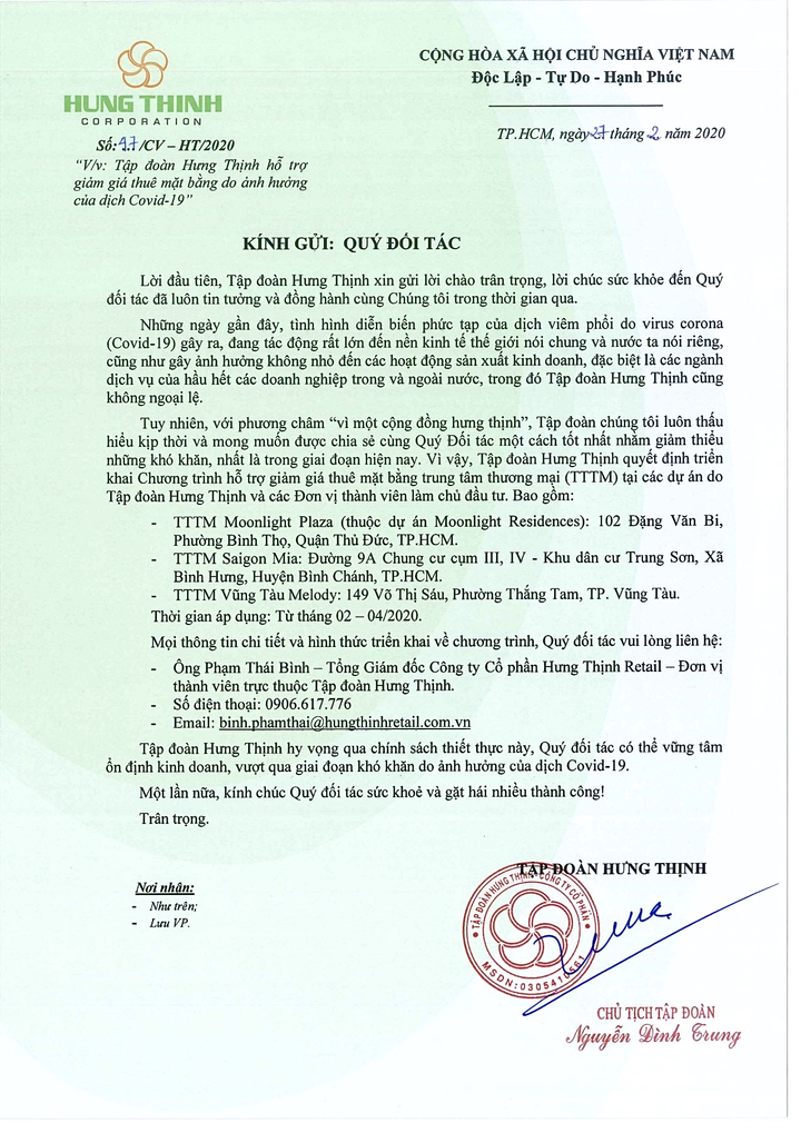 Tập đoàn Hưng Thịnh chung tay hỗ trợ đối tác trong đại dịch Covid-19 - 1