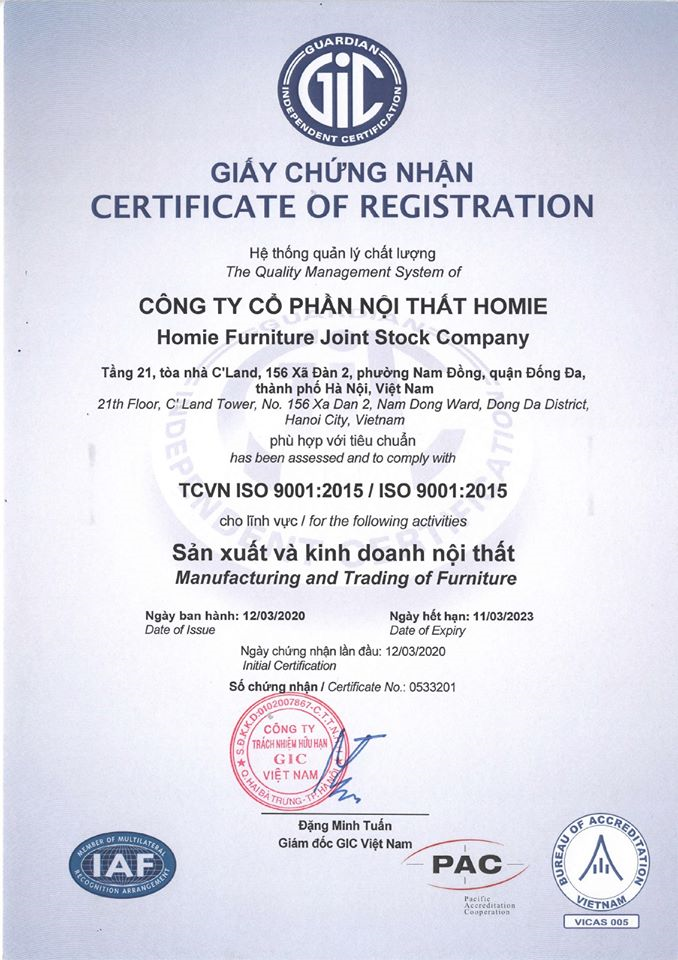 Chuẩn hoá chất lượng: Nội thất Homie nhận chứng chỉ ISO 9001: 2015 - 1