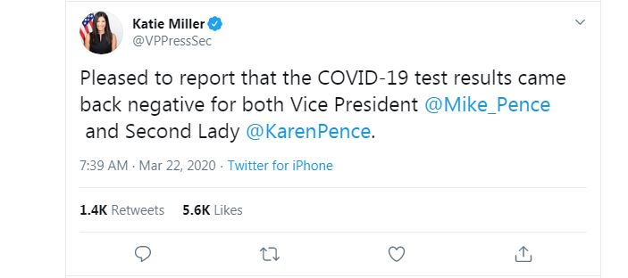 Phó Tổng thống Mỹ và phu nhân không nhiễm virus corona - 1