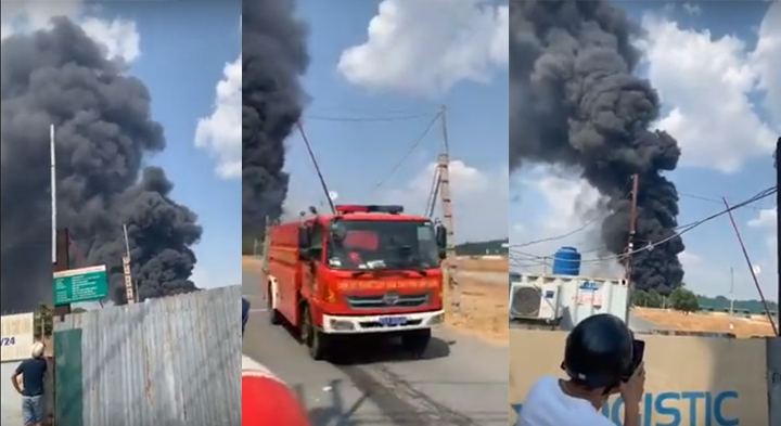 Cháy kho chứa lốp ô tô ở Bình Dương, khói đen ngút trời - 1