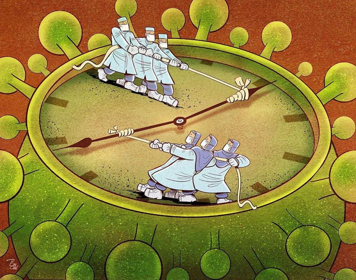 Bộ tranh khắc họa rõ nét cuộc chiến chống Covid-19 của họa sĩ Iran - 5