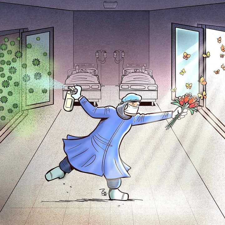 Bộ tranh khắc họa rõ nét cuộc chiến chống Covid-19 của họa sĩ Iran - 13