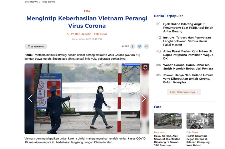 Báo chí Indonesia ca ngợi biện pháp chống Covid-19 hiệu quả của Việt Nam - 1