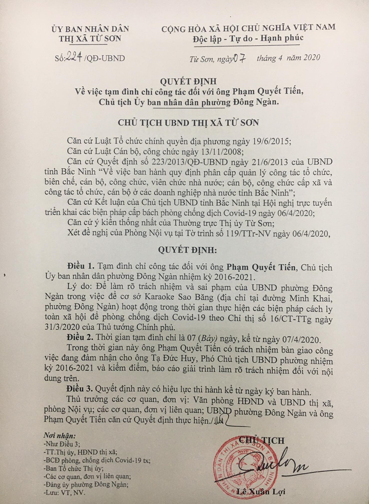 Đình chỉ công tác chủ tịch phường để quán karaoke hoạt động trong mùa dịch - 1