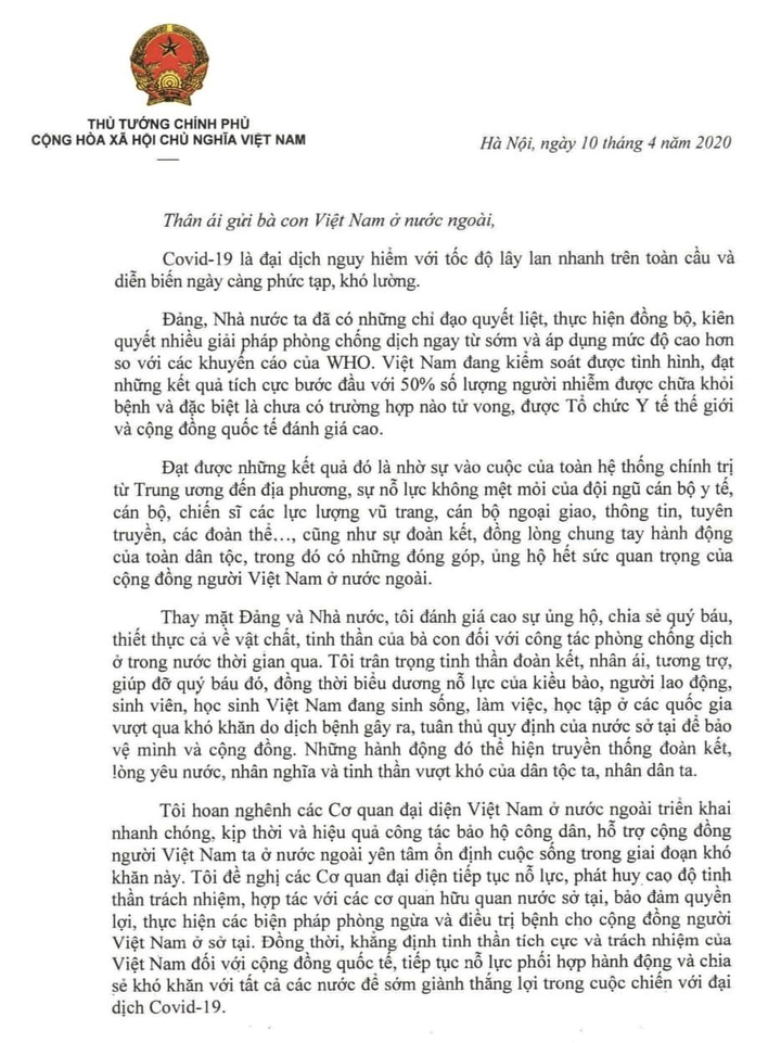 Thủ tướng gửi thư cho kiều bào, kêu gọi chung sức vượt qua đại dịch - 2
