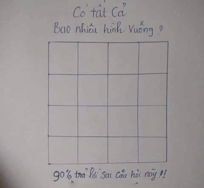 Câu hỏi về số hình vuông đến 90% người trả lời sai - 1