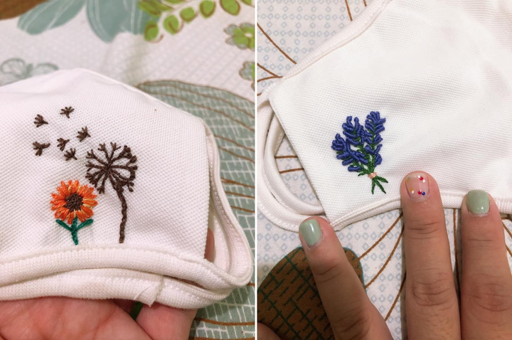 Giải khuây 'mùa' cách ly, chị em so khéo tay bằng cách thêu khẩu trang vải - 6