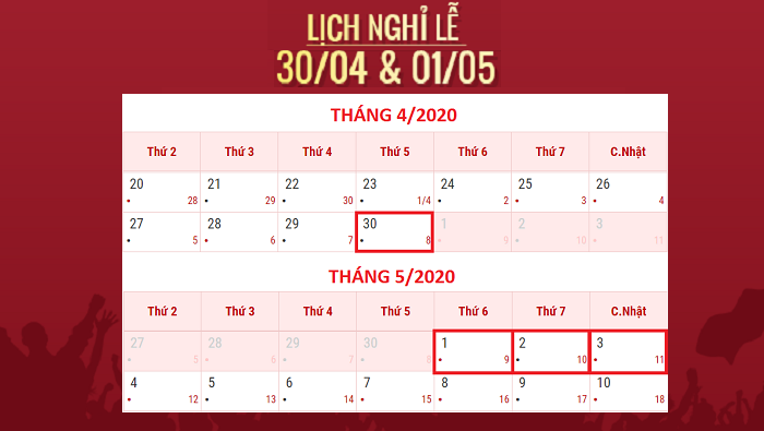 Người lao động được nghỉ 4 ngày dịp lễ 30/4 - 1/5 - 1