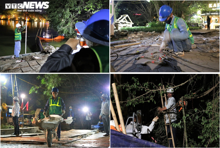 Công nhân xuyên đêm đưa khối bê tông đúc sẵn nặng 2,5 tấn kè Hồ Gươm - 3