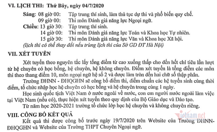 Lịch thi vào lớp 10 của ba trường THPT chuyên thuộc Đại học Quốc gia Hà Nội - 4